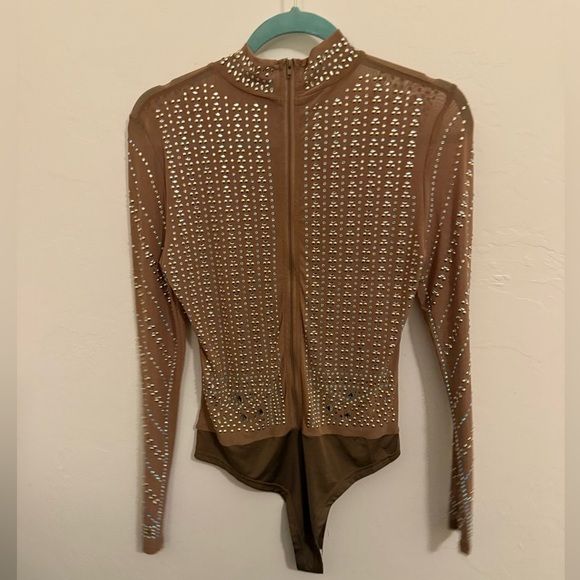 DAY G Sheer Embellished sheer Long Sleeve Bodysuit NWT - Picture 9 of 11